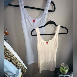 Form fitting tank top dresses. Distressed on top. Super cute. Both for $30
